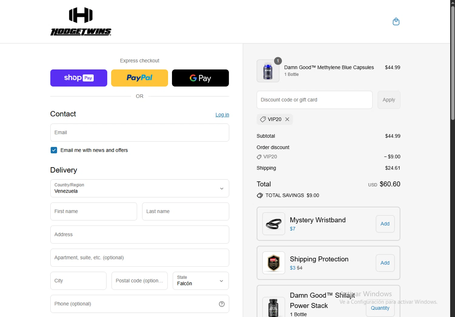 Hodgetwins coupon code screenshot showing code VIP20 applied at Hodgetwins checkout page. Uploaded by SimplyCodes community member TreasureChaser3010 on Jul 18, 2025