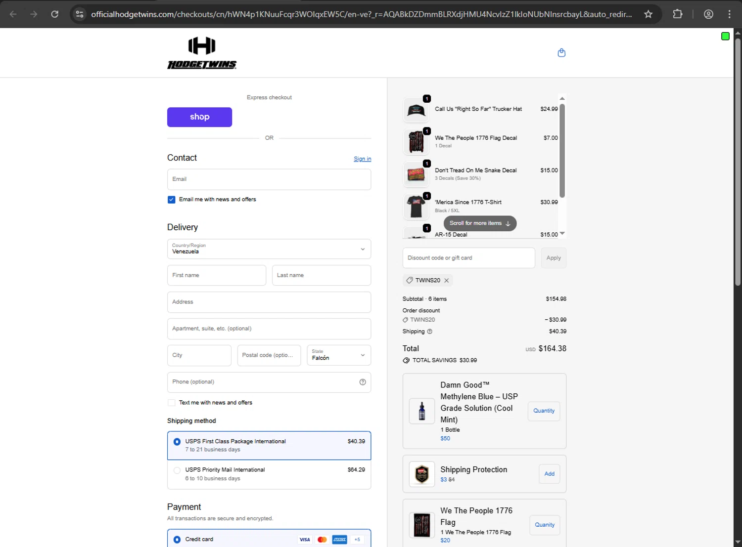 Hodgetwins coupon code screenshot showing code TWINS20 applied at Hodgetwins checkout page. Uploaded by SimplyCodes community member ShrewdDefender8496 on Nov 2, 2025