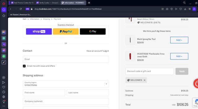 Hodinkee checkout page showing Hodinkee discount code box | Screenshot taken by SimplyCodes community member on Oct 7, 2023