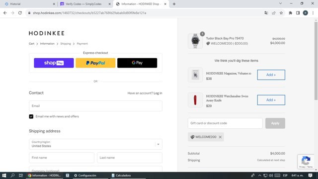 Hodinkee checkout page showing Hodinkee discount code box | Screenshot taken by SimplyCodes community member on Aug 1, 2023