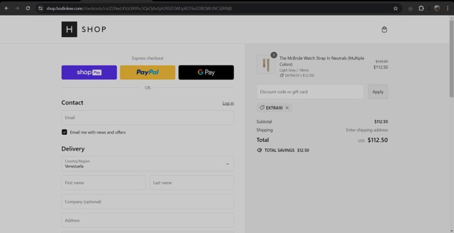 Hodinkee checkout page showing Hodinkee discount code box | Screenshot taken by SimplyCodes community member on Jun 12, 2024