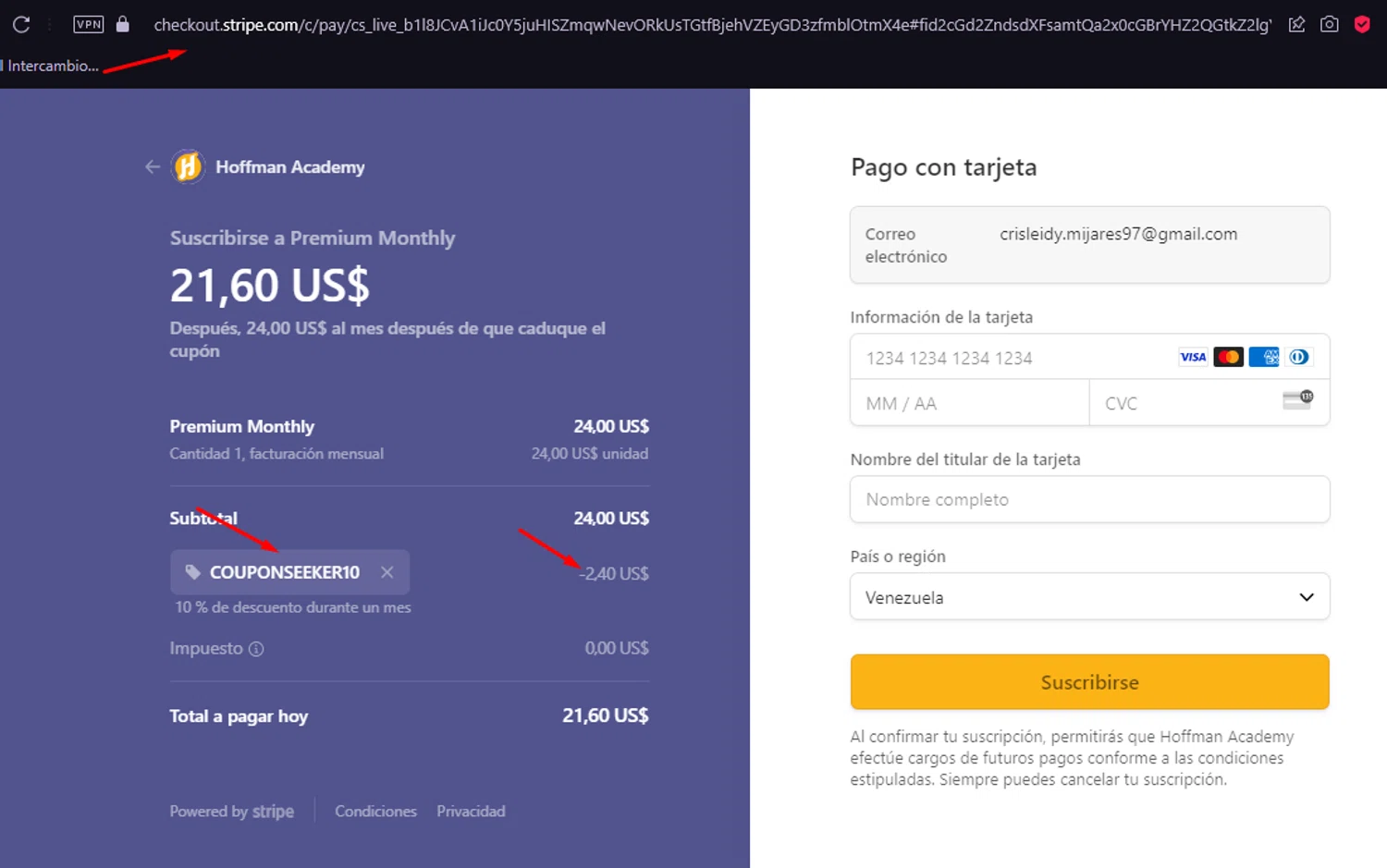where to use Hoffman Academy promo code box