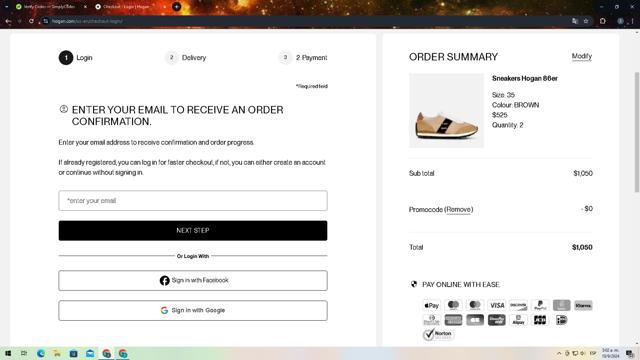 Hogan US checkout page showing Hogan US promo code box | Screenshot taken by SimplyCodes community member on Sep 10, 2024