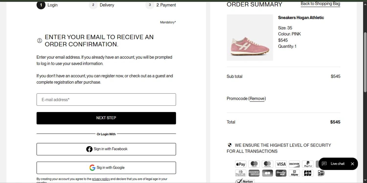 Hogan US checkout page showing Hogan US promo code box | Screenshot taken by SimplyCodes community member on Feb 12, 2026