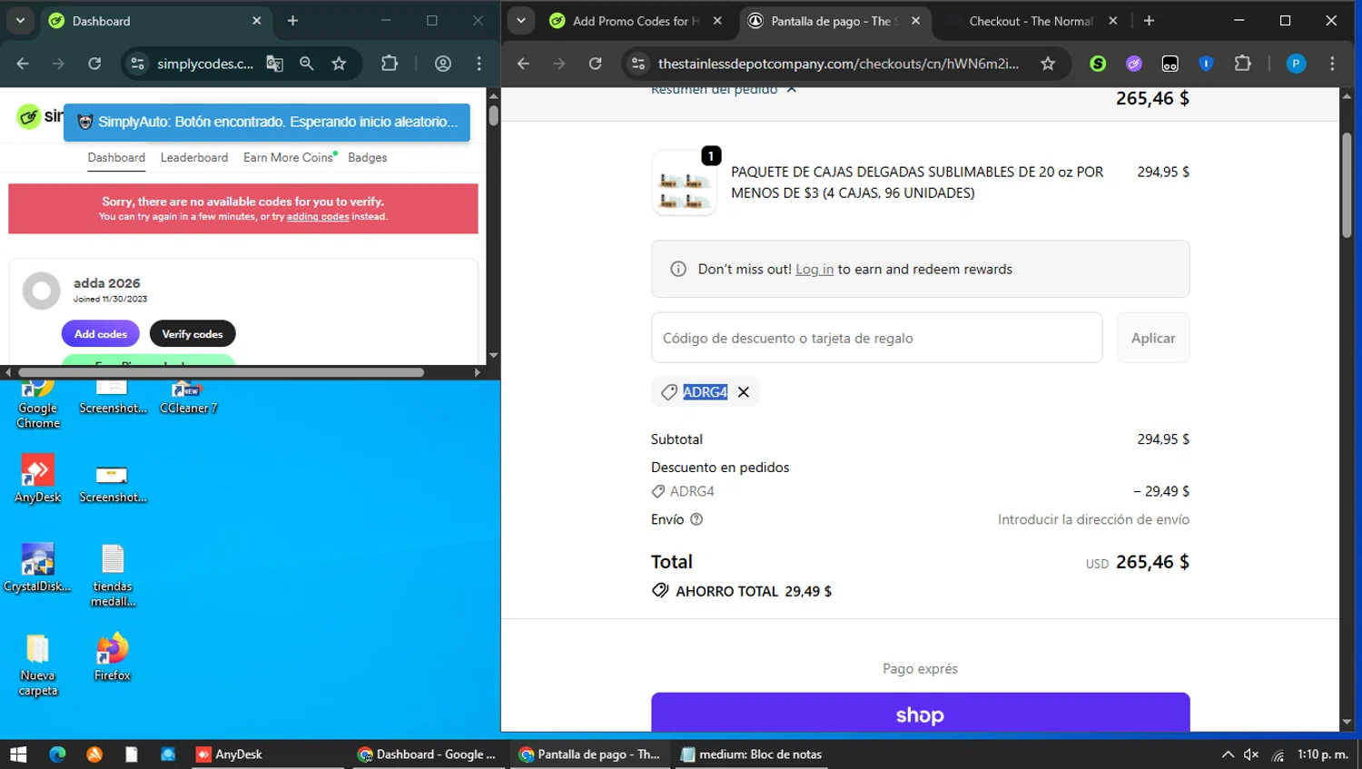 Hogg Outfitters discount code screenshot showing code ADRG4 applied at Hogg Outfitters checkout page. Uploaded by SimplyCodes community member MAVESA on Jan 20, 2026