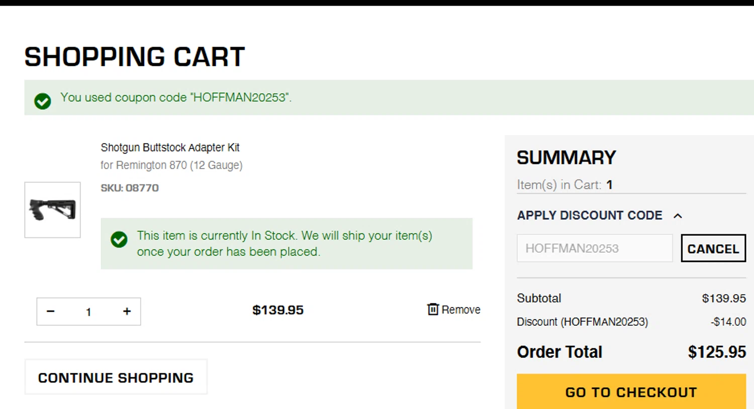 Hogue discount code screenshot showing code HOFFMAN20253 applied at Hogue checkout page. Uploaded by SimplyCodes community member ashe1986 on Aug 22, 2025