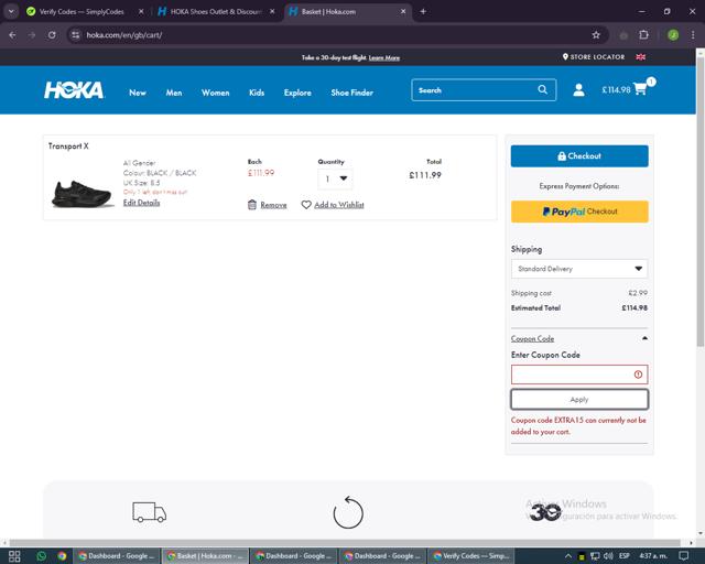HOKA checkout page showing HOKA coupon code box | Screenshot taken by SimplyCodes community member on Sep 14, 2024