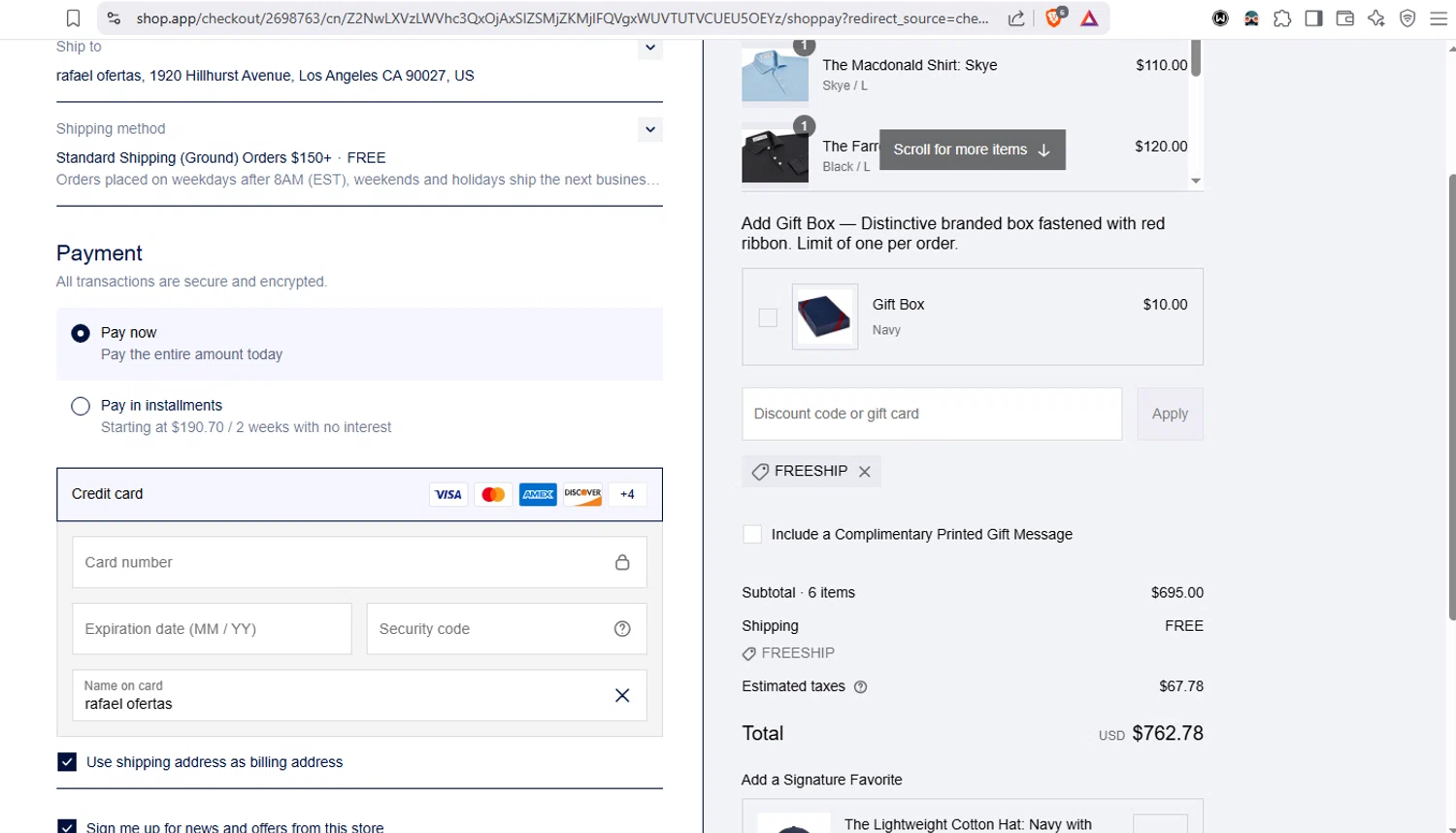 Holderness & Bourne promo code screenshot showing code FREESHIP applied at Holderness & Bourne checkout page. Uploaded by SimplyCodes community member dayselis15 on May 21, 2025