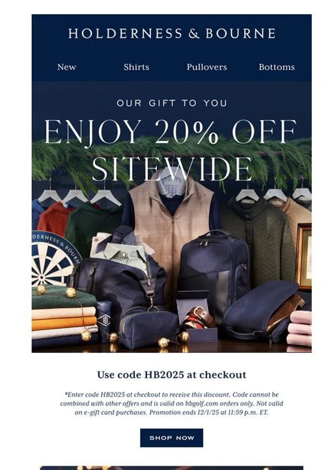 Holderness & Bourne promo code screenshot showing code HB2025 applied at Holderness & Bourne checkout page. Uploaded by SimplyCodes community member stygian1 on Nov 21, 2025