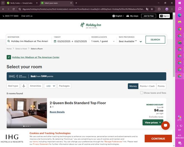 Holiday Inn checkout page showing Holiday Inn promo code box | Screenshot taken by SimplyCodes community member on Mar 20, 2025