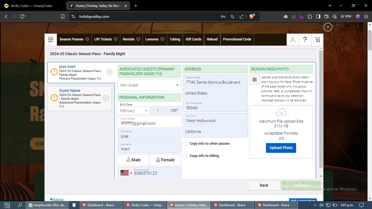Holiday Valley checkout page showing Holiday Valley promo code box | Screenshot taken by SimplyCodes community member on Dec 5, 2024
