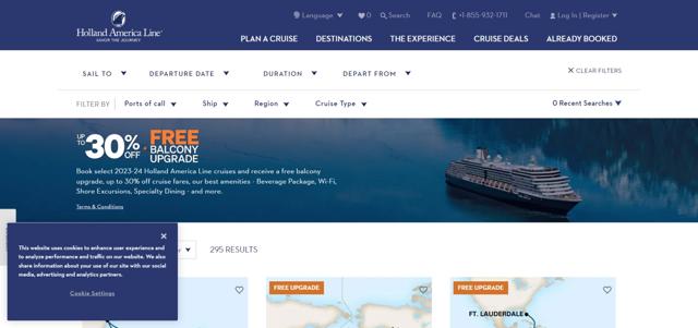 Holland America Cruise Line checkout page showing Holland America Cruise Line promo code box | Screenshot taken by SimplyCodes community member on Dec 26, 2022