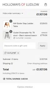 OUTLETBF coupon verification screenshot