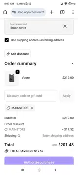 MAINSTORE coupon verification screenshot