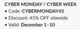 CYBERMONDAY45 coupon verification screenshot