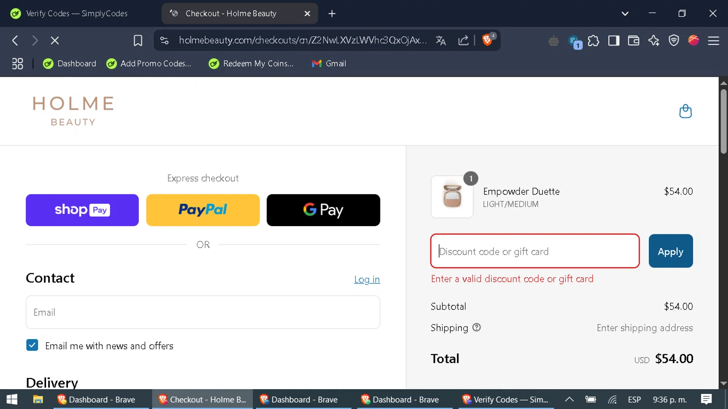 Holme Beauty discount code screenshot showing code FREESHIPPING applied at Holme Beauty checkout page. Uploaded by SimplyCodes community member WonderFox6469 on Apr 7, 2025