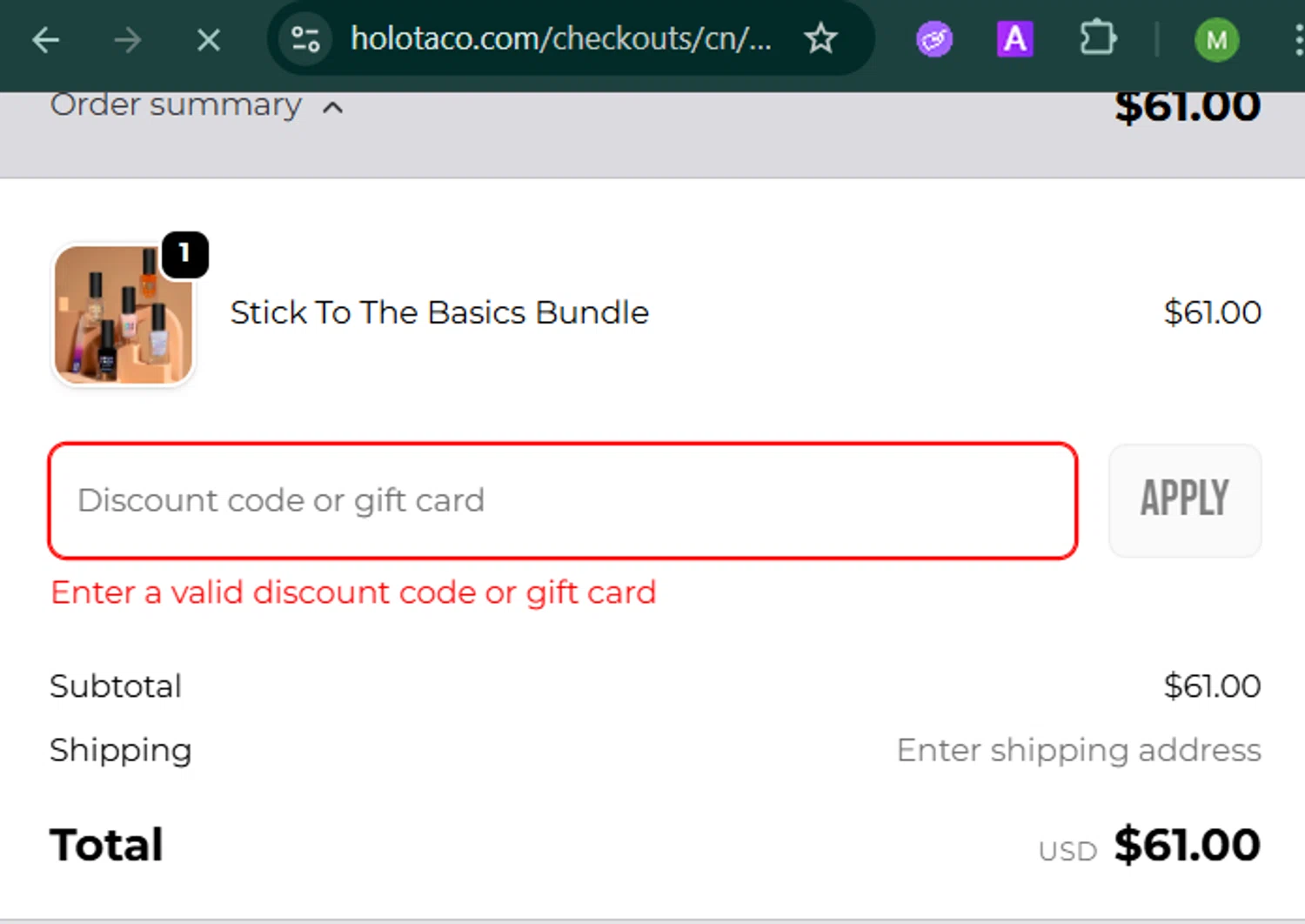 Holo Taco promo code screenshot showing code TACOTUESDAY25 applied at Holo Taco checkout page. Uploaded by SimplyCodes community member MARCVH on Jan 11, 2026