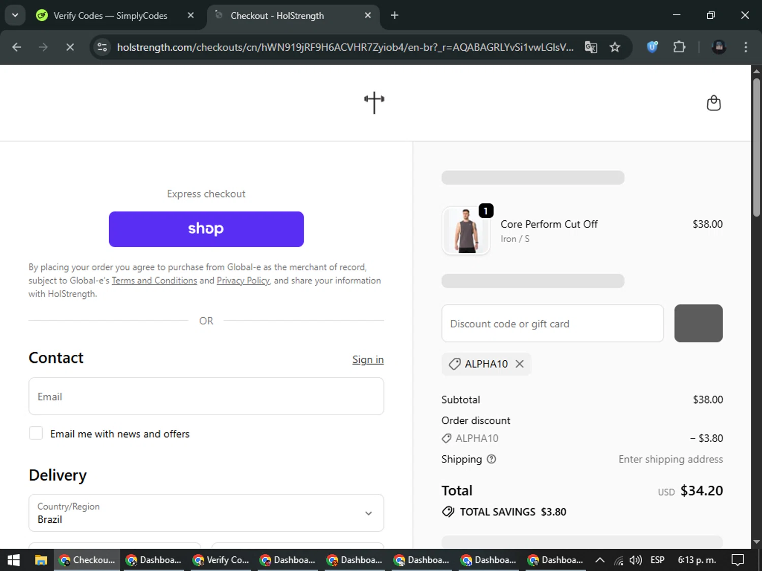 HolStrength checkout page showing HolStrength discount code box | Screenshot taken by SimplyCodes community member on Feb 20, 2026