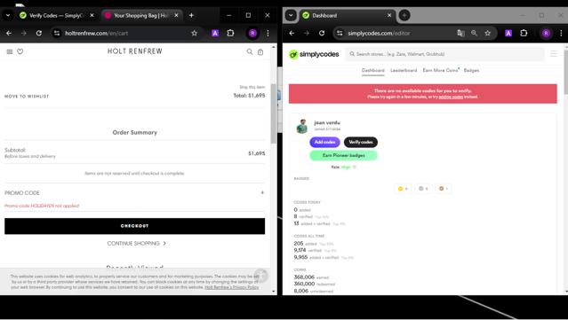 Holt Renfrew checkout page showing Holt Renfrew promo code box | Screenshot taken by SimplyCodes community member on Aug 4, 2024