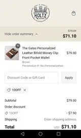 10off coupon verification screenshot