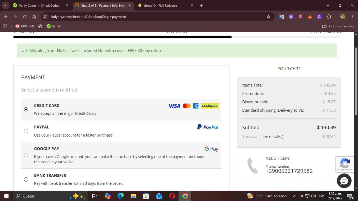 Holy Art discount code screenshot showing code coffee15 applied at Holy Art checkout page. Uploaded by SimplyCodes community member Demogorgon on Dec 2, 2025
