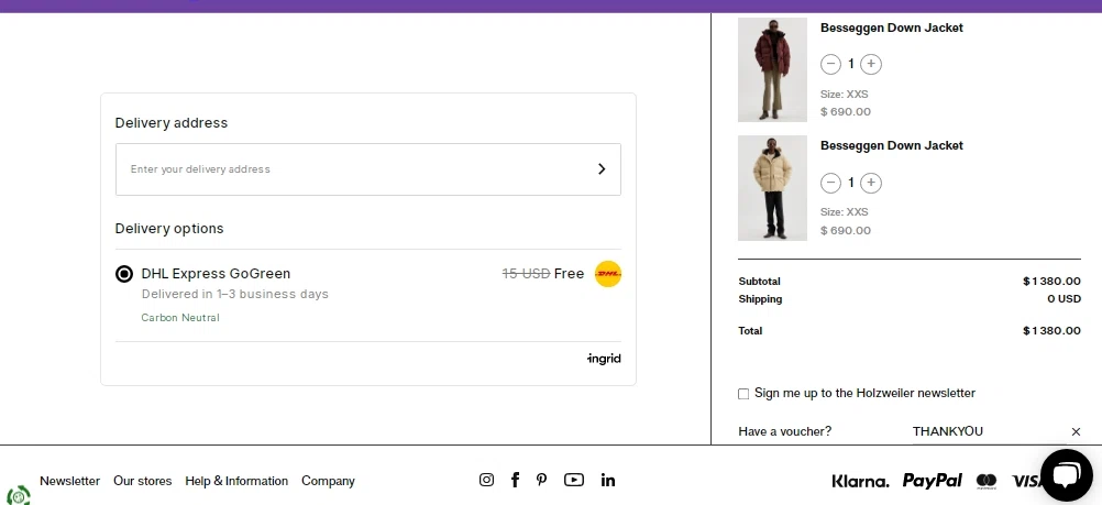 Holzweiler checkout page showing Holzweiler discount code box | Screenshot taken by SimplyCodes community member on Oct 19, 2022