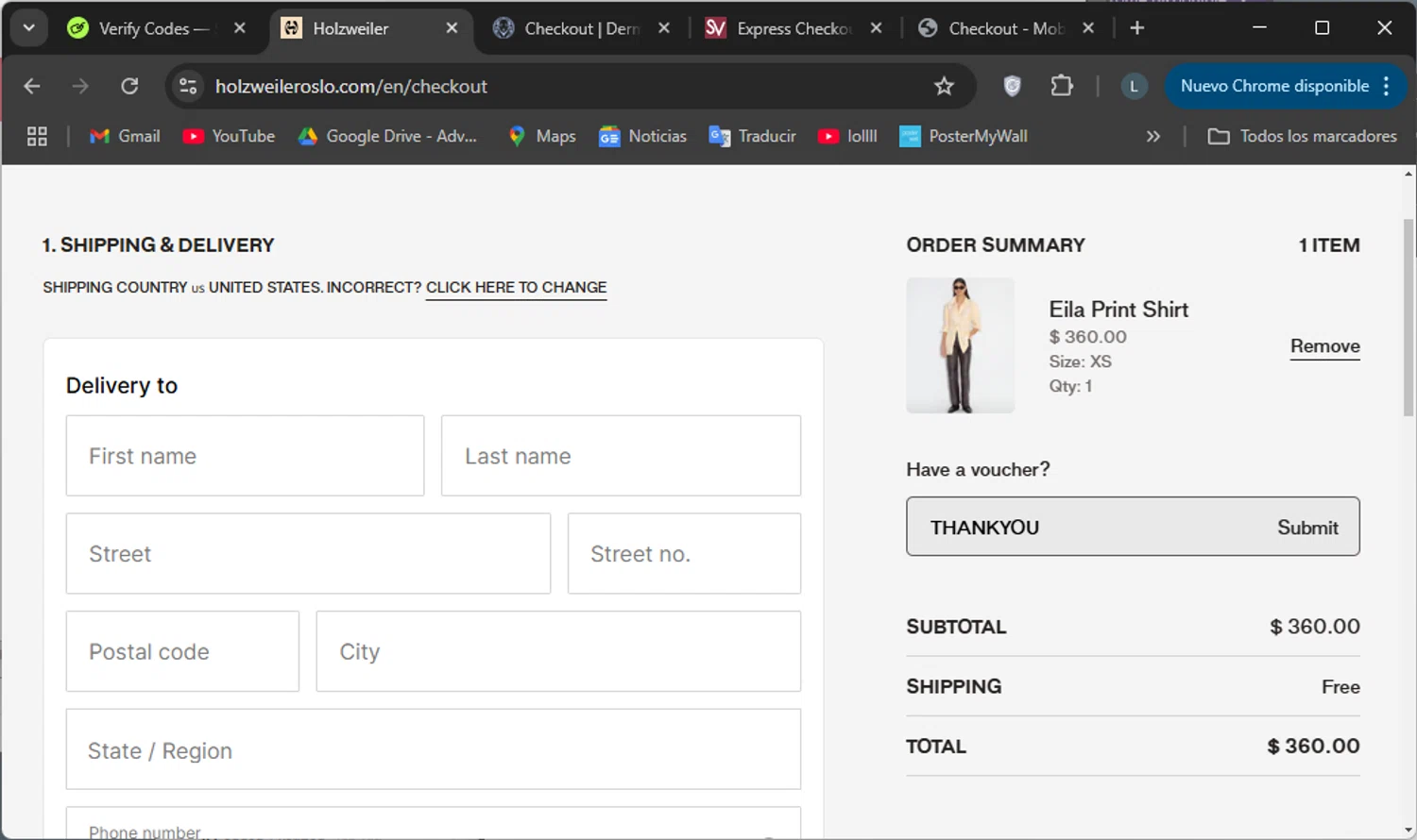 Holzweiler checkout page showing Holzweiler discount code box | Screenshot taken by SimplyCodes community member on Mar 9, 2025
