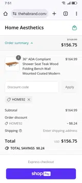 home92 coupon verification screenshot
