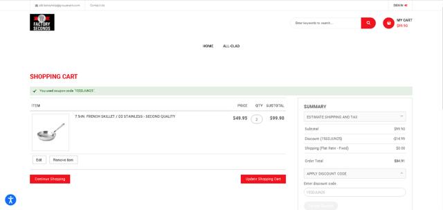 Home and Cook Outlet checkout page showing Home and Cook Outlet promo code box | Screenshot taken by SimplyCodes community member on Jul 7, 2025