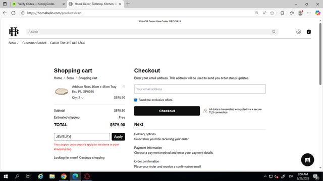 HomeBello checkout page showing HomeBello promo code box | Screenshot taken by SimplyCodes community member on Aug 22, 2025
