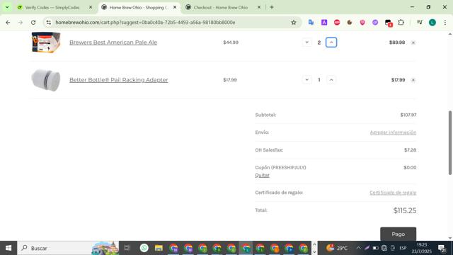 Home Brew Ohio checkout page showing Home Brew Ohio coupon code box | Screenshot taken by SimplyCodes community member on Jul 24, 2025