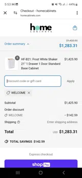 Welcome coupon verification screenshot