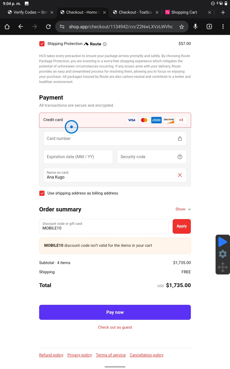 Home Coffee Solutions discount code screenshot showing code MOBILE10 applied at Home Coffee Solutions checkout page. Uploaded by SimplyCodes community member SmartWhiz9028 on Jun 15, 2025