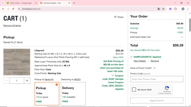 Home Depot checkout page showing Home Depot promo code box | Screenshot taken by SimplyCodes community member on Aug 27, 2025