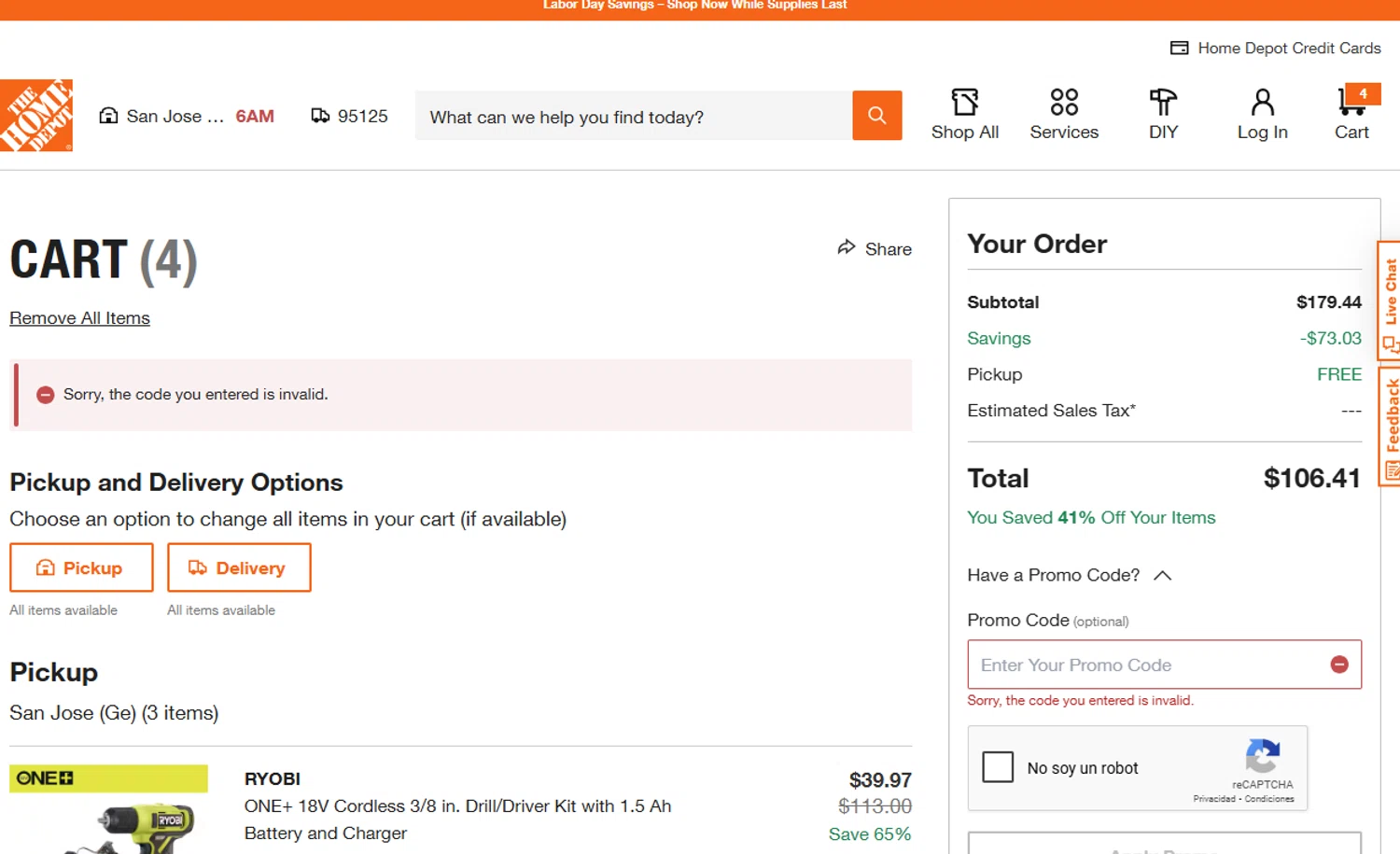 Home Depot promo code screenshot showing code SAMSUNG applied at Home Depot checkout page. Uploaded by SimplyCodes community member WonderSaver8569 on Aug 27, 2025