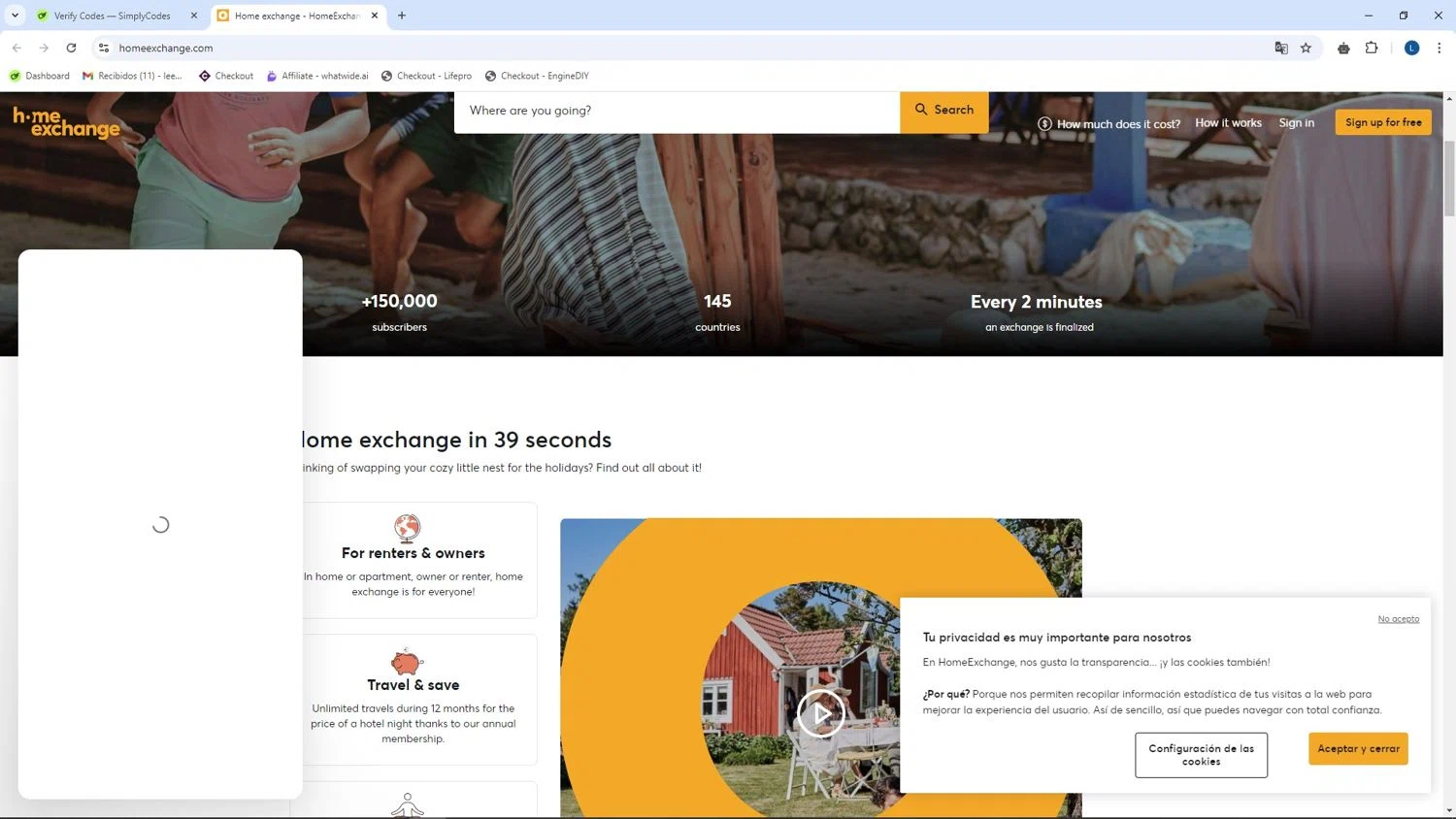 HomeExchange.com checkout page showing HomeExchange.com promo code box | Screenshot taken by SimplyCodes community member on Sep 17, 2024