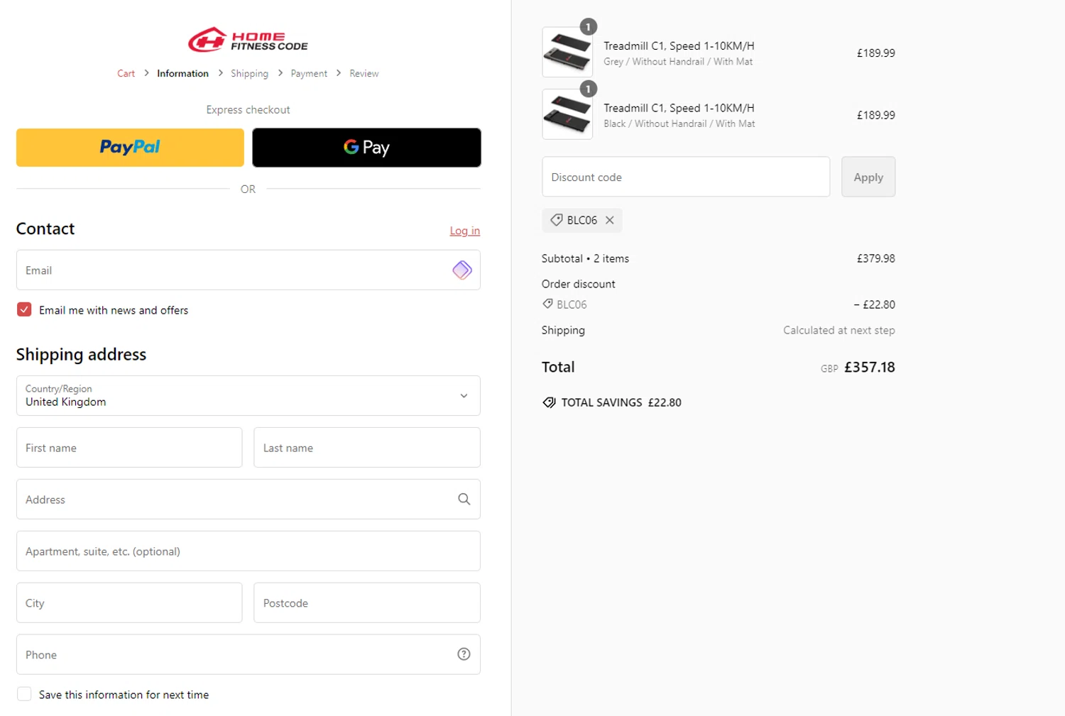 where to use Home Fitness Code Student promo code box