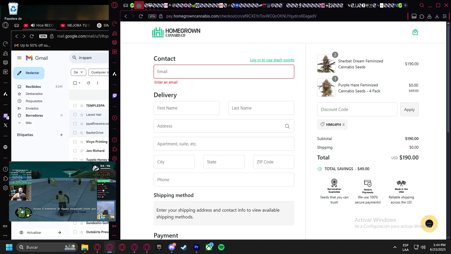 Homegrown Cannabis promo code screenshot showing code HMG4PH applied at Homegrown Cannabis checkout page. Uploaded by SimplyCodes community member leonardocamacho2 on Jun 23, 2025