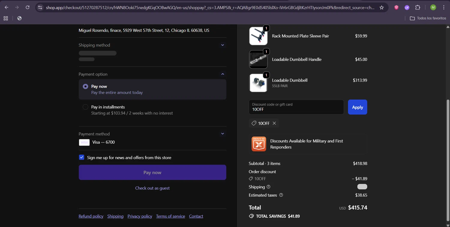HomeGrown Lifting discount code screenshot showing code 10OFF applied at HomeGrown Lifting checkout page. Uploaded by SimplyCodes community member ScanHunter7116 on Feb 4, 2026