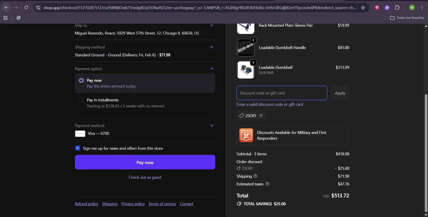 HomeGrown Lifting promo code screenshot showing code 25OFF applied at HomeGrown Lifting checkout page. Uploaded by SimplyCodes community member ScanHunter7116 on Feb 4, 2026