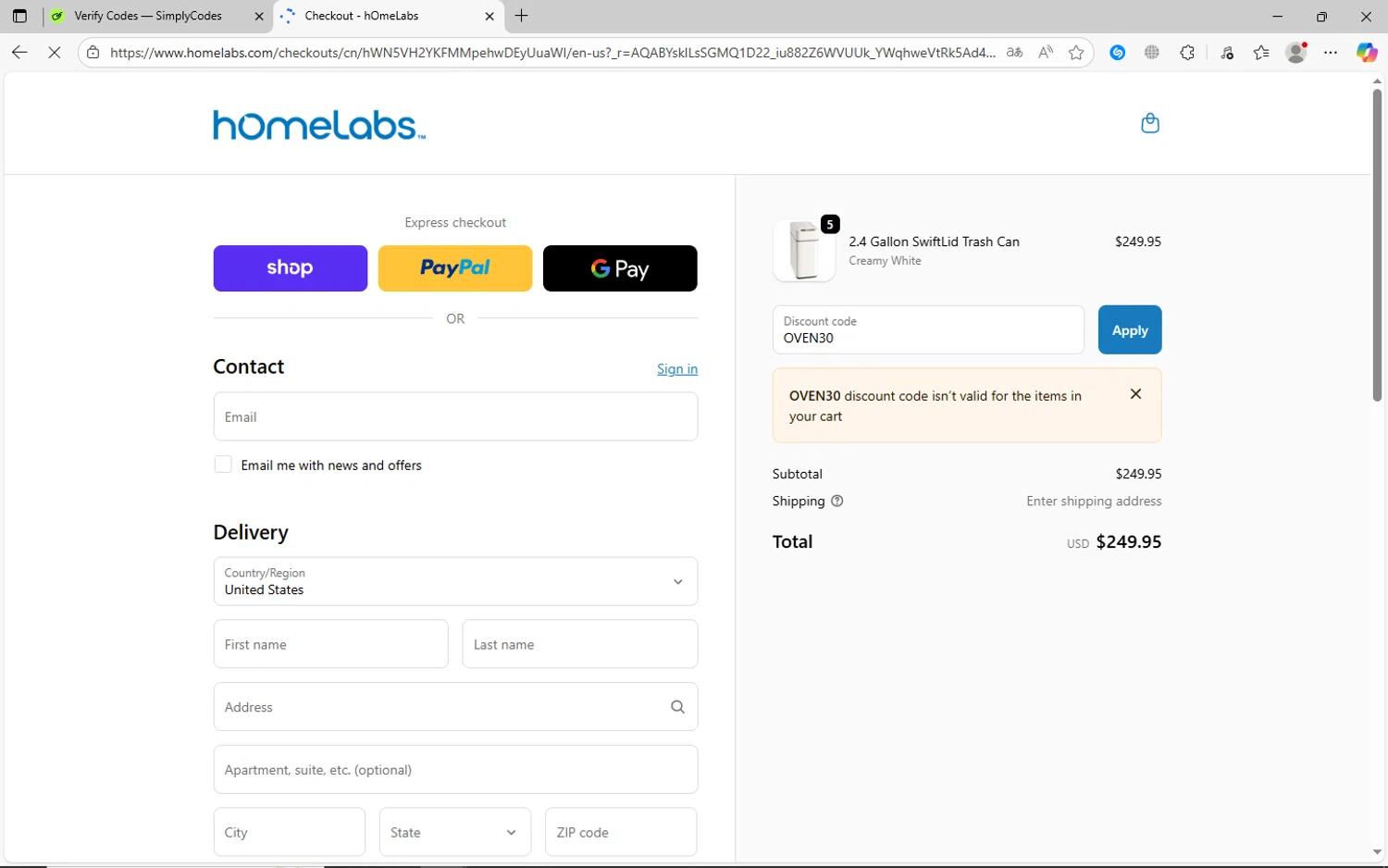 Home Labs discount code screenshot showing code OVEN30 applied at Home Labs checkout page. Uploaded by SimplyCodes community member jhoanDepp on Nov 20, 2025