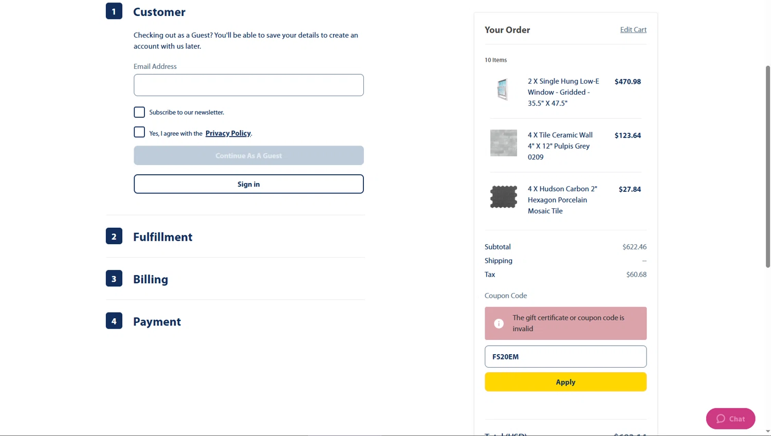 Home Outlet coupon code screenshot showing code FS20EM applied at Home Outlet checkout page. Uploaded by SimplyCodes community member arimakouse on Mar 25, 2025