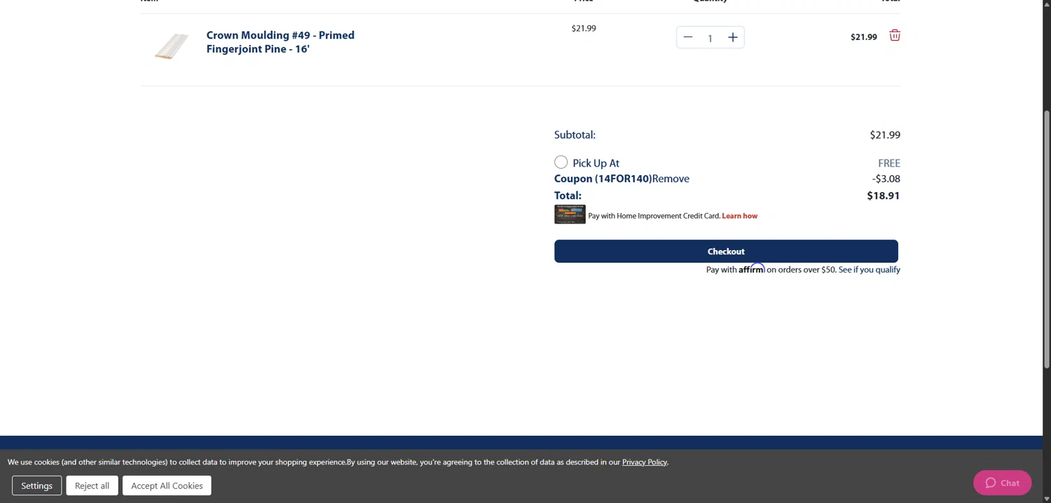 Home Outlet coupon code screenshot showing code 14FOR140 applied at Home Outlet checkout page. Uploaded by SimplyCodes community member FrugalPhoenix2446 on Sep 11, 2025