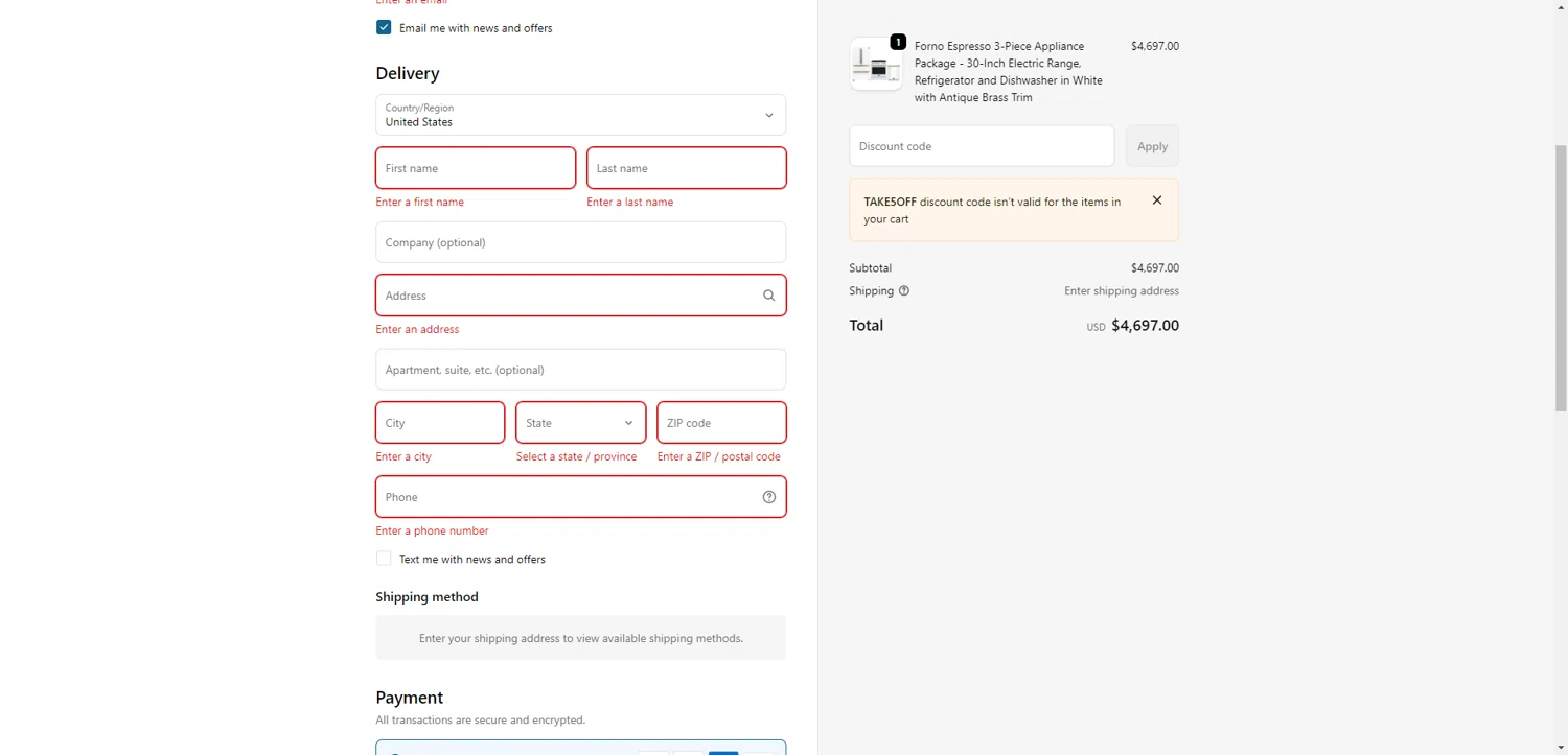 Home Outlet Direct discount code screenshot showing code TAKE5OFF applied at Home Outlet Direct checkout page. Uploaded by SimplyCodes community member BrilliantRanger9984 on Dec 29, 2025