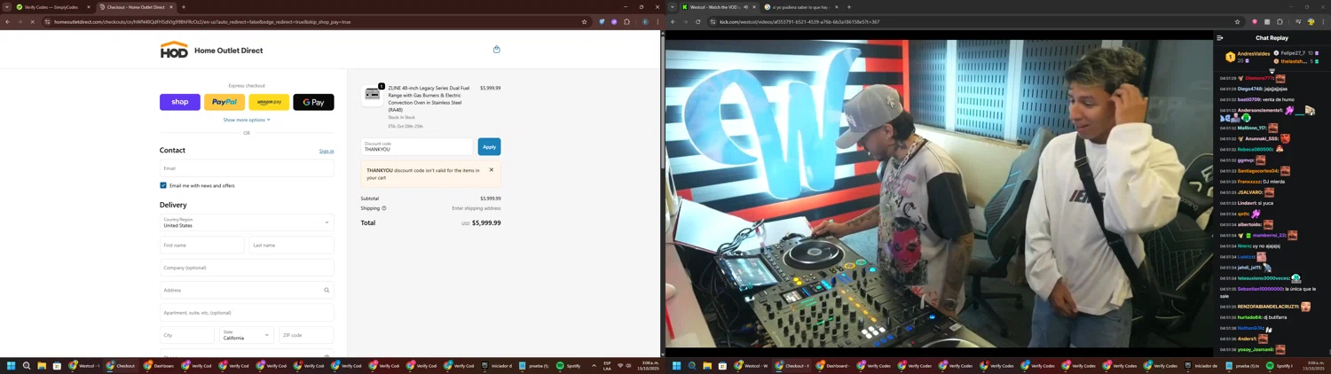 Home Outlet Direct discount code screenshot showing code THANKYOU applied at Home Outlet Direct checkout page. Uploaded by SimplyCodes community member GloriousPioneer2942 on Oct 15, 2025