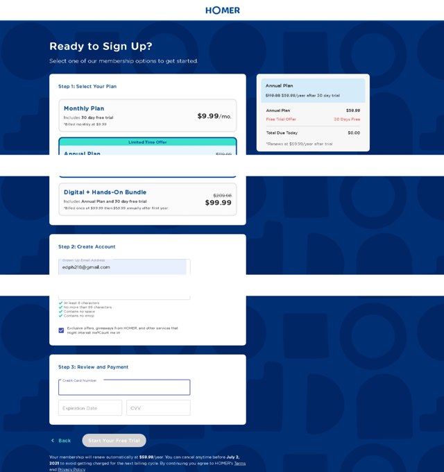 Homer checkout page showing Homer promo code box | Screenshot taken by SimplyCodes community member on Jun 2, 2021