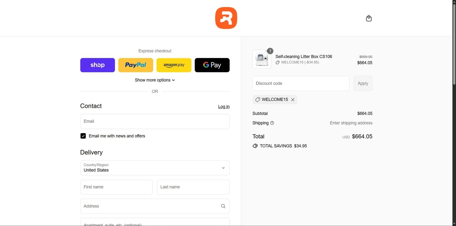 Homerunpet US promo code screenshot showing code WELCOME15 applied at Homerunpet US checkout page. Uploaded by SimplyCodes community member Depressive on Sep 5, 2025