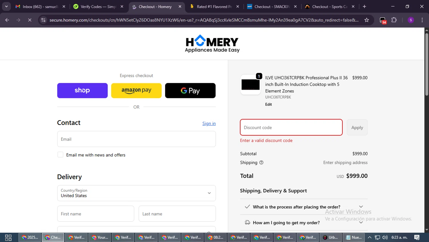 Homery promo code screenshot showing code VIKINGBUYONEGETONE applied at Homery checkout page. Uploaded by SimplyCodes community member ShieldWarden7838 on Nov 24, 2025