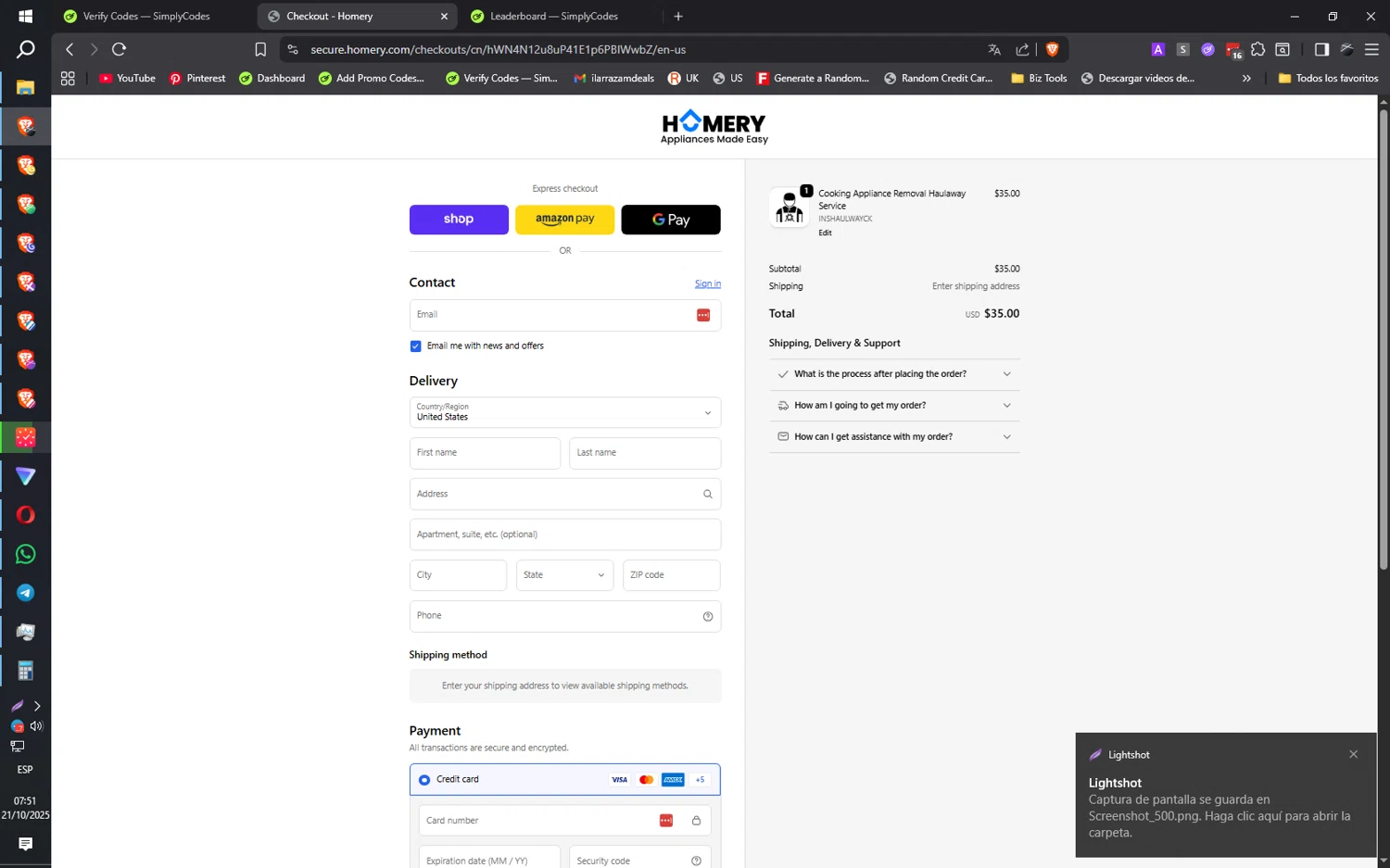 Homery promo code screenshot showing code STEEL1200INSTANTREBATEON48RANGE applied at Homery checkout page. Uploaded by SimplyCodes community member ilarrazaM1 on Oct 21, 2025