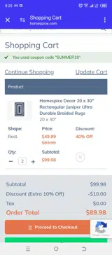 SUMMER10 coupon verification screenshot